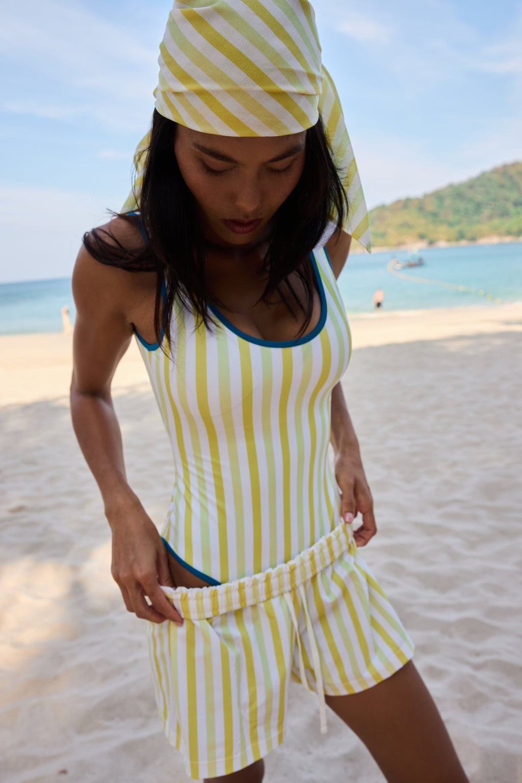 Yellow Stripe Shell Swimsuit