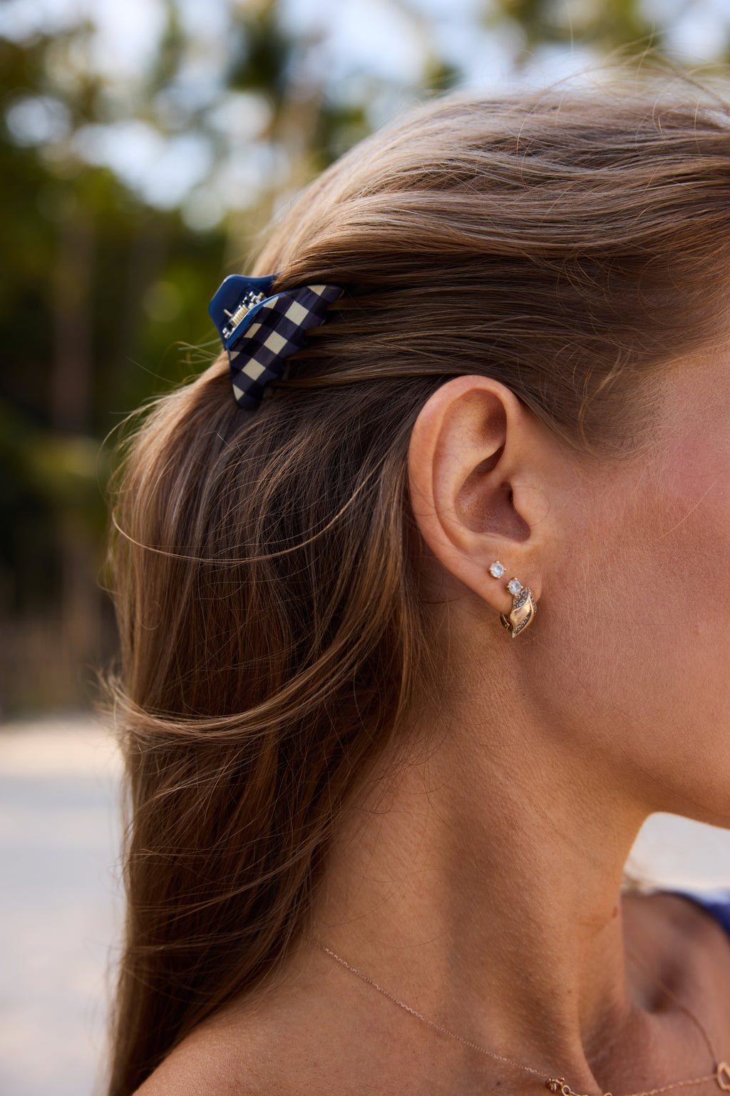 Navy Gingham Mini Claw Clip