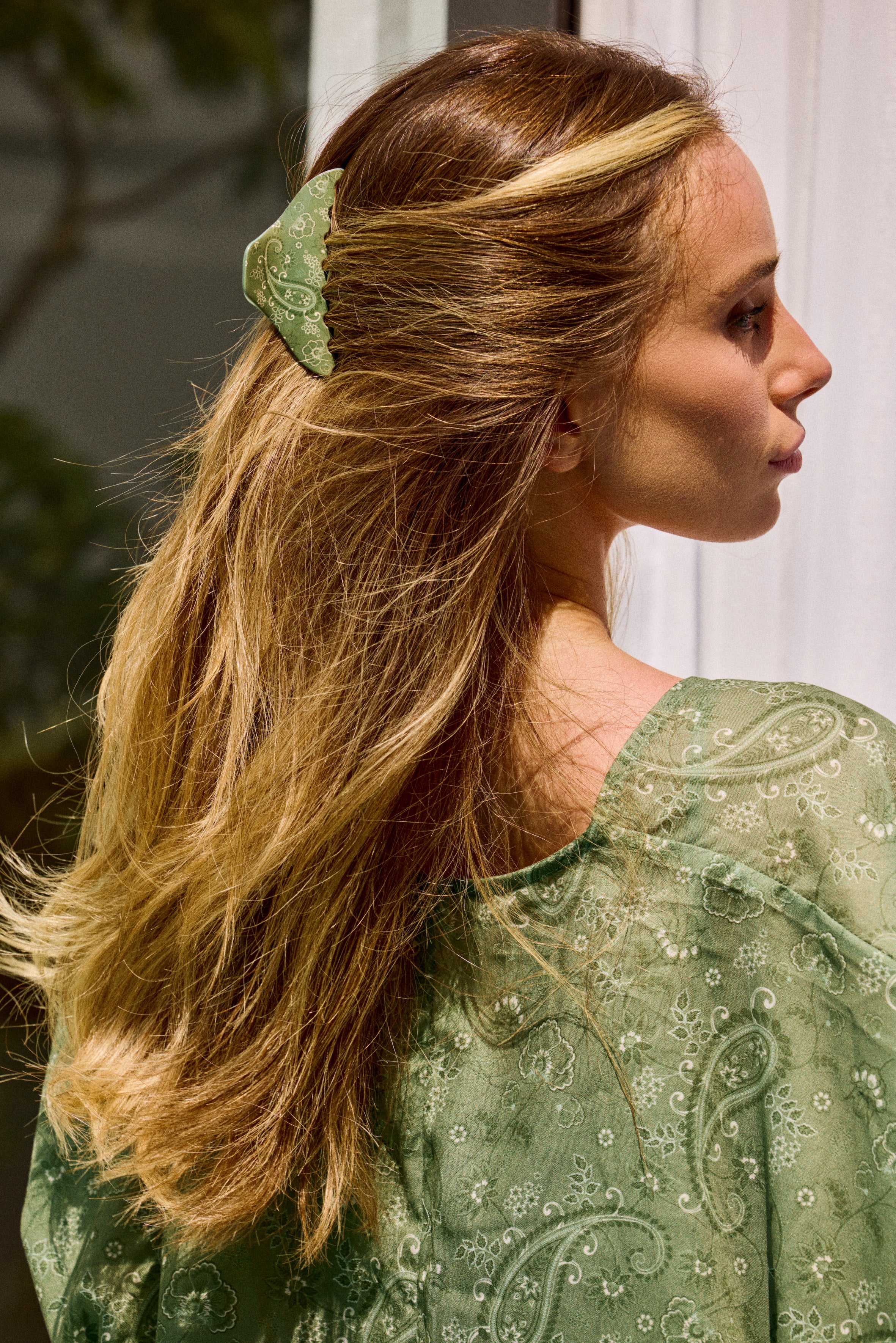 Sage Paisley Midi Claw Clip