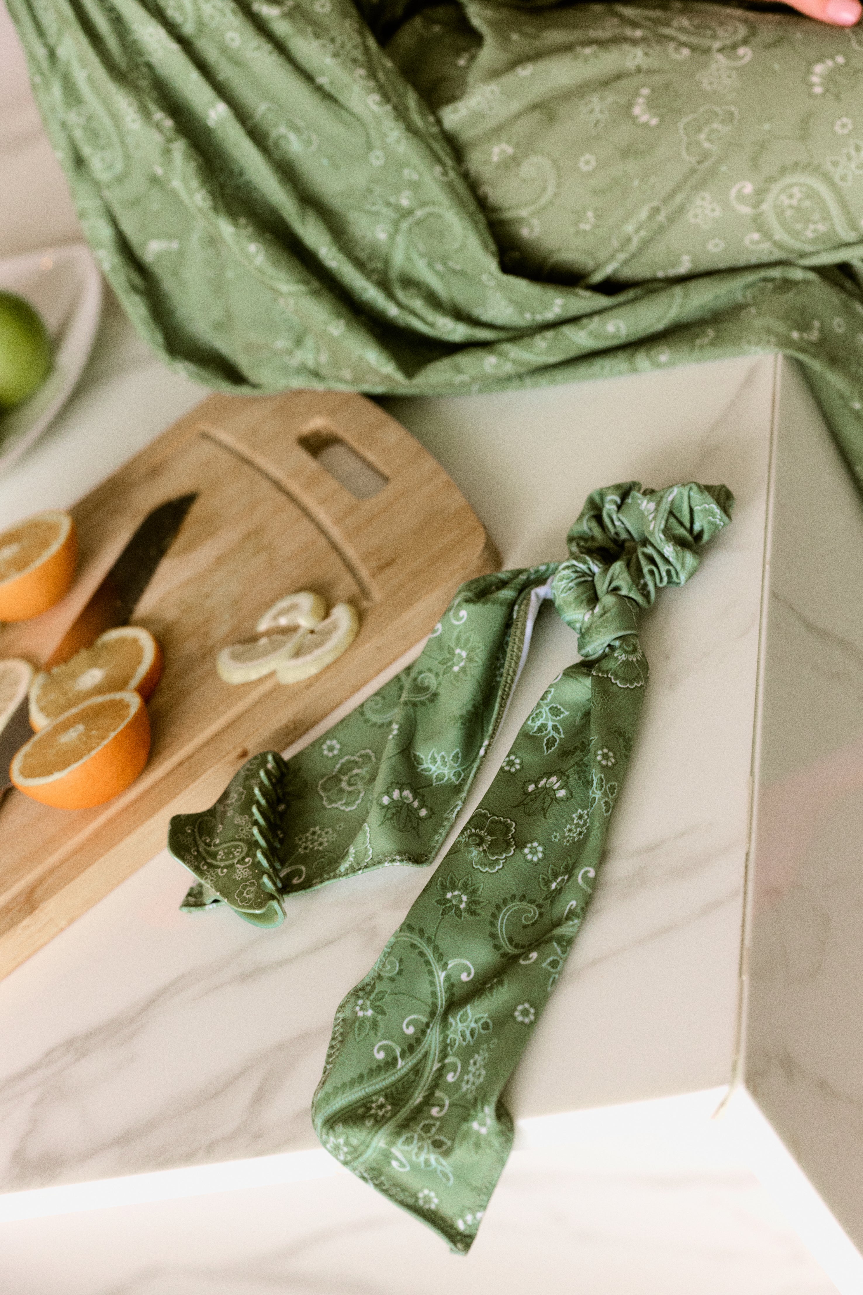 Sage Paisley Hair Tie