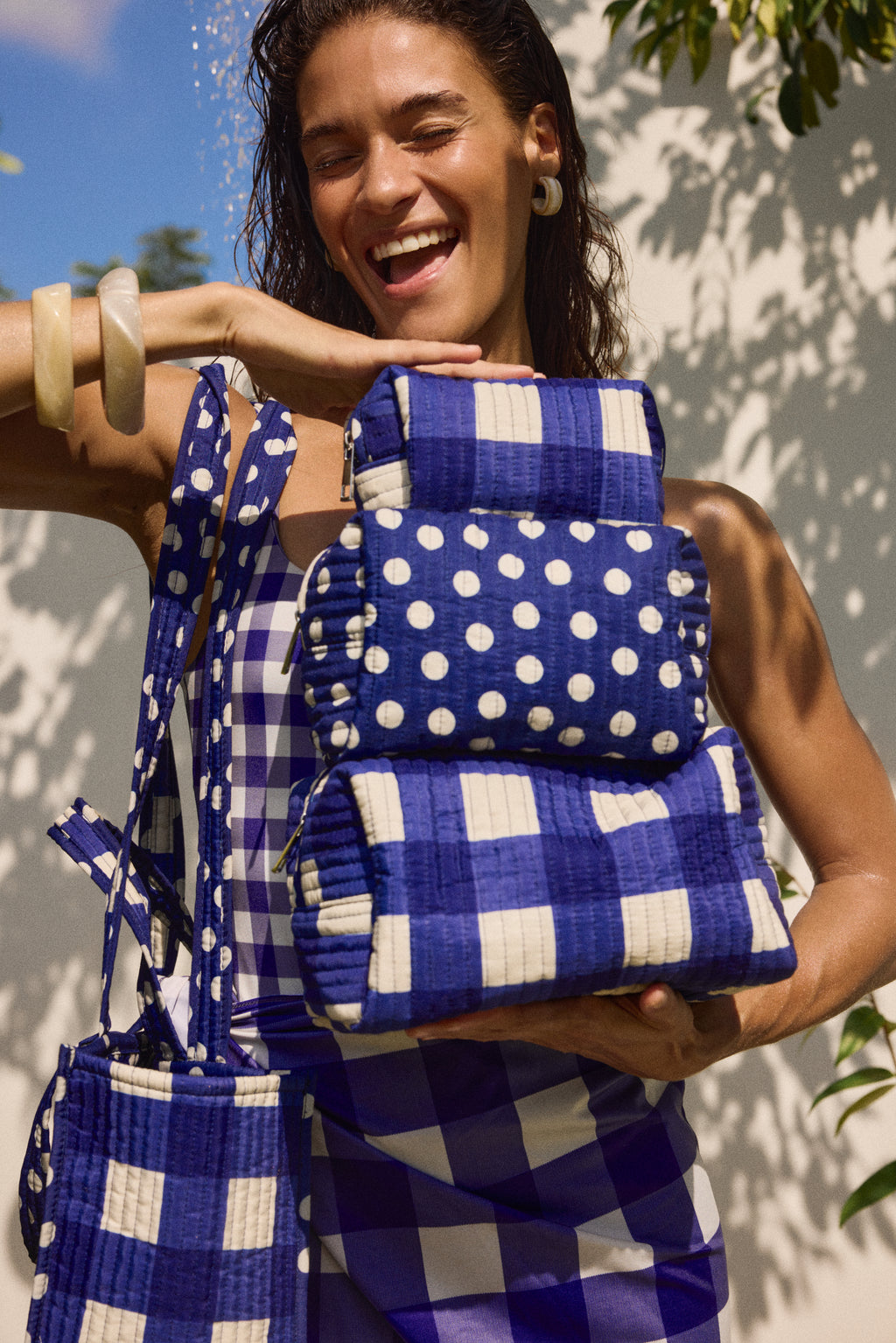 Navy Gingham Toiletry Set