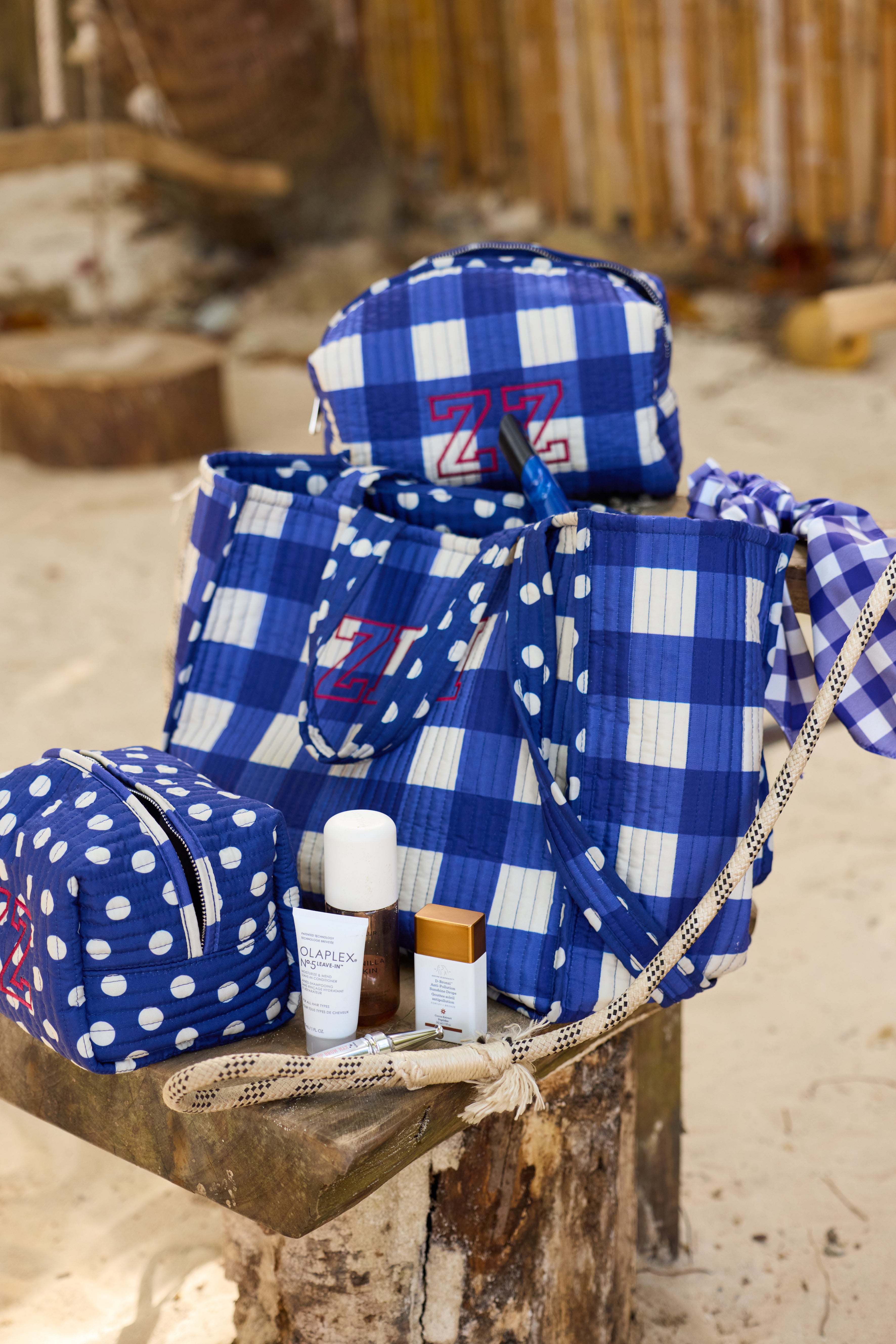 Navy Gingham Toiletry Set