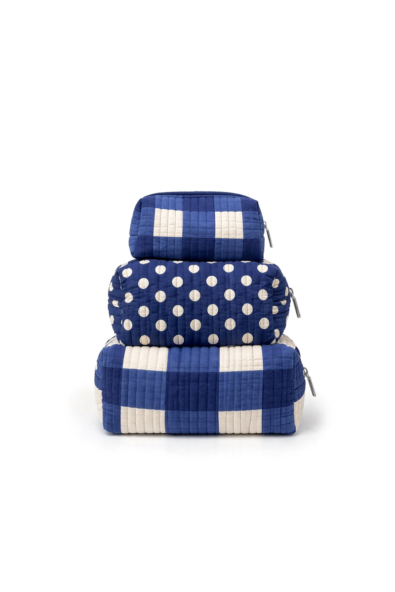 Navy Gingham Toiletry Set