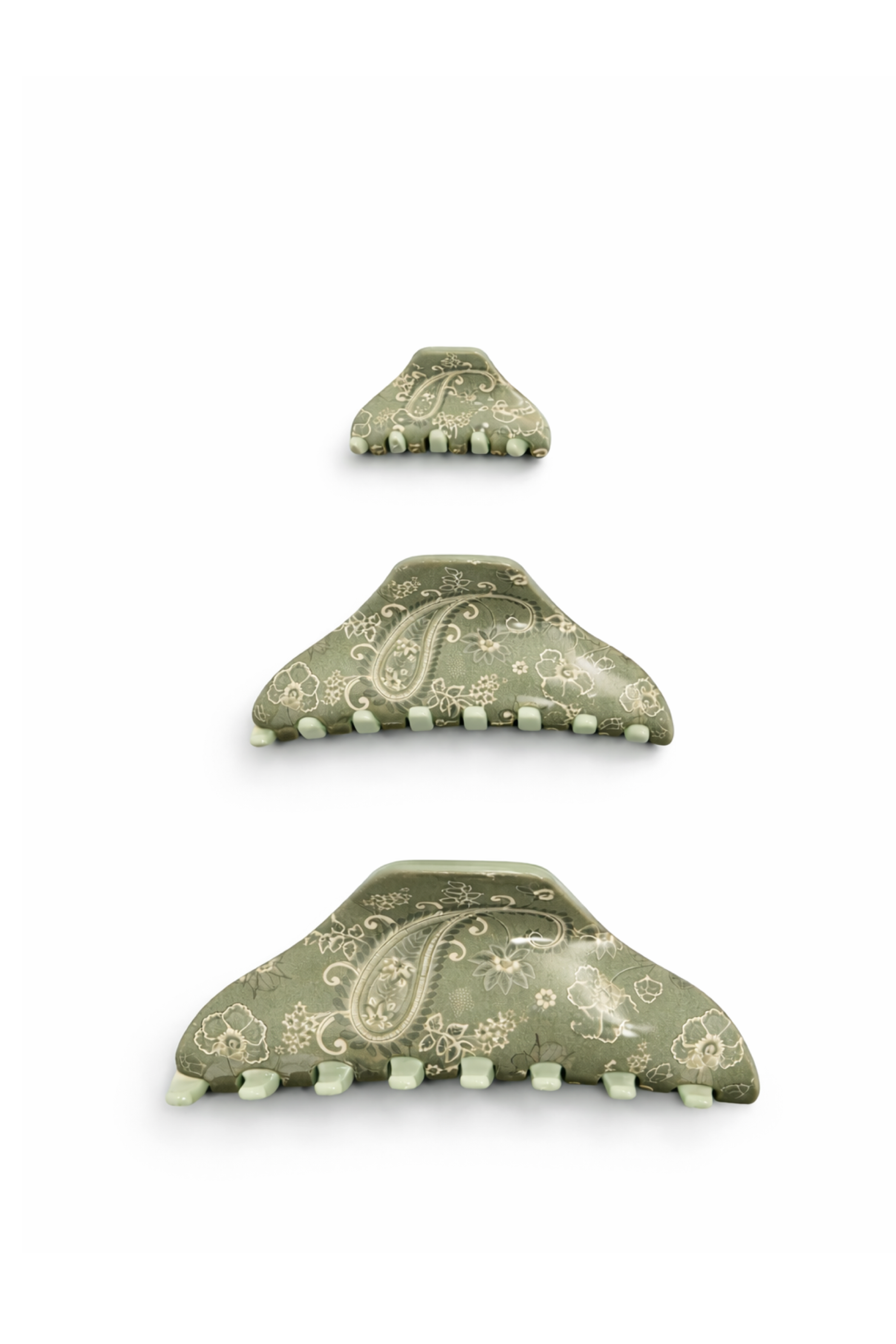 Sage Paisley Claw Clip Set