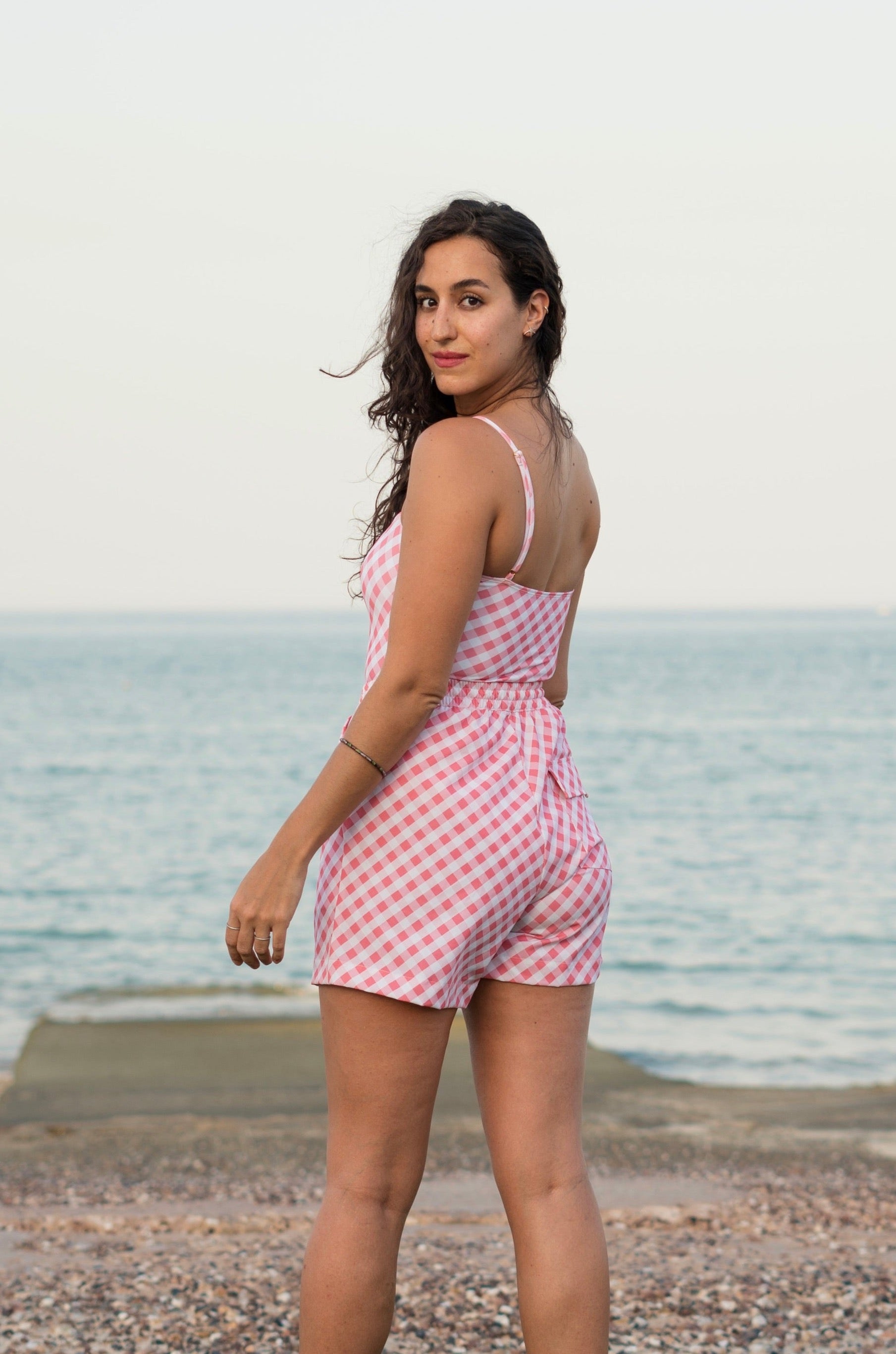 Gingham High Waisted Swim Shorts